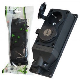 Колодка ОУ двойная 2гн. с загл. каучук 2P+PE 1x16A 220-240V IP44 черн. (Турция) E1M