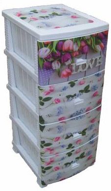 Комод 4-х секц. декор "Весна" белый моно рис. (РП451)