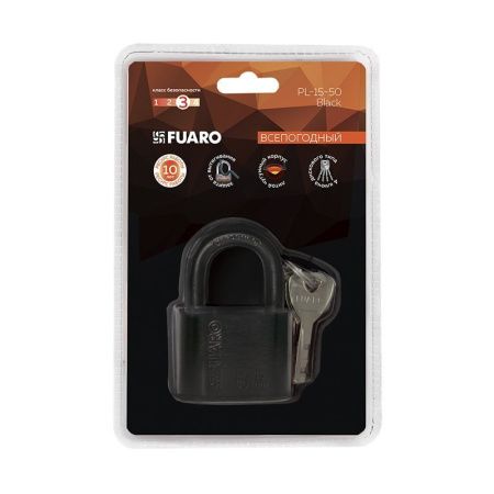 Замок навесной PL-WEATHER-1550 Black 4 fin key ( PL-15-50) диск. /блистер