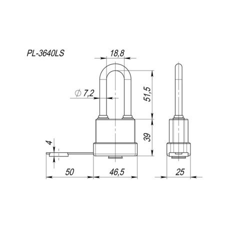Замок навесной PL-WEATHER-3640 LS 3key (PL-3640 LS) удл. дужка, англ./блистер
