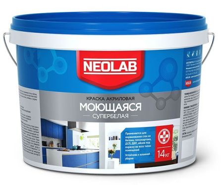 Акриловая супербелая краска МОЮЩАЯСЯ ВД-АК-1180 6 кг (уп.1 шт.) NEOLAB