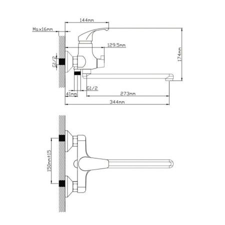 Смеситель для ванны и умывальника монокомандный черный/хром Potato Эверест B 22-0336