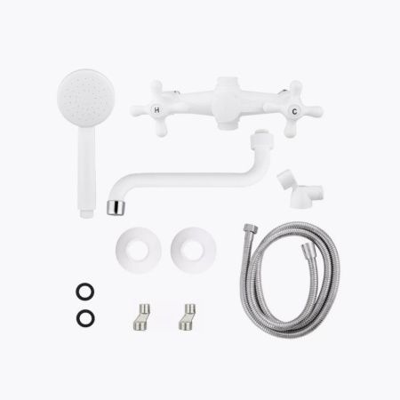 Смеситель для ванны и умывальника двухручковый белый/хром Potato Эверест  B 22-3597