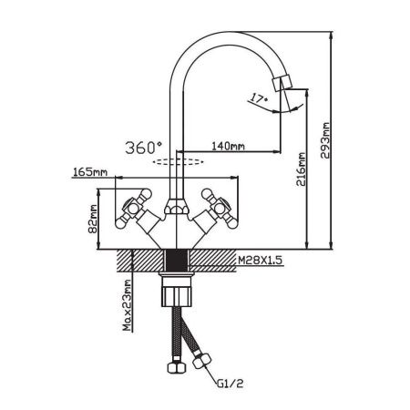Смеситель для кухни двухручковый хром Potato Эверест B 41-333