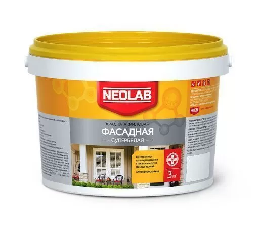 Акриловая супербелая краска ФАСАДНАЯ ВД-АК-1180 3 кг (уп.4 шт.) NEOLAB