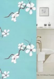 Штора для ванной тканевая синяя, 1213, "Залел", 180*200